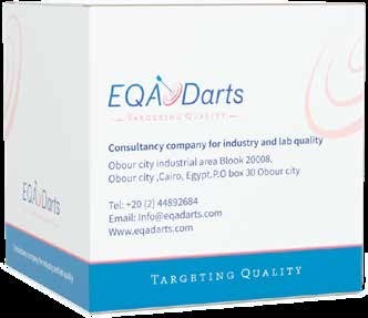 The EQA Darts sample box, with the logo and the company contact details